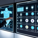 **Prompt:** A sleek, futuristic office setting where a professional Media Technology Engineer (gender-neutral, diverse appearance, professional attire) is actively interacting with multiple translucent holographic displays. These displays show a dynamic blend of digital media content, data analytics graphs (representing AI insights), and interactive 3D overlays (indicating Augmented Reality). The engineer's hands are in motion, as if seamlessly shaping and controlling the digital narrative. The scene should convey innovation, deep technological understanding, and the active creation of future media experiences, with a focus on immersive UX. Cinematic lighting, high detail, vibrant digital art.