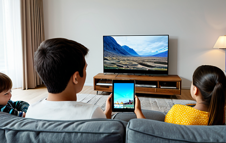 A dynamic split image depicting the evolution of media. On one side, a diverse family is gathered, watching a large, traditional television, representing scheduled viewing. On the other side, individual family members are engaged with their personal smart devices (tablet, smartphone, smart TV), displaying content tailored by AI algorithms, reflecting on-demand personalized viewing. The setting is a comfortable, modern living room. All individuals are fully clothed in appropriate, modest attire. professional photography, high quality, perfect anatomy, correct proportions, natural pose, well-formed hands, proper finger count, natural body proportions, safe for work, appropriate content, family-friendly.