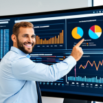 **

A professional IT specialist, fully clothed in business casual attire, confidently presenting data analytics on a large screen in a modern, brightly lit office. The specialist is smiling slightly, indicating expertise and approachability. Background shows colleagues collaborating. Perfect anatomy, correct proportions, natural pose, well-formed hands, proper finger count. Safe for work, appropriate content, modest, professional.

**