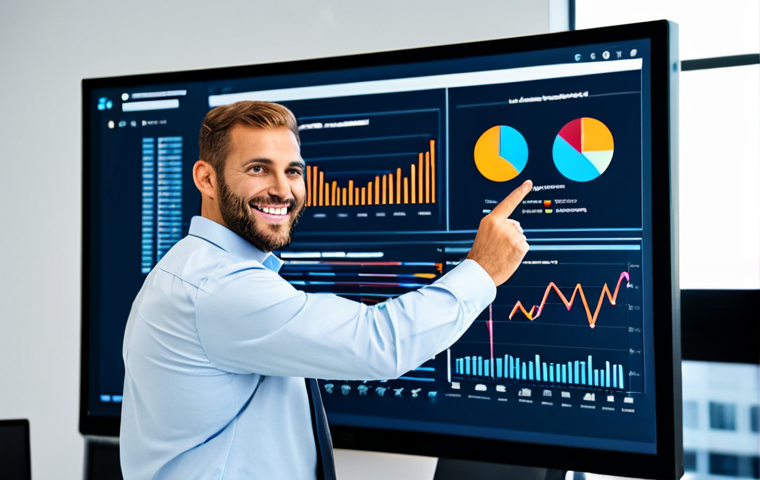 **

A professional IT specialist, fully clothed in business casual attire, confidently presenting data analytics on a large screen in a modern, brightly lit office. The specialist is smiling slightly, indicating expertise and approachability. Background shows colleagues collaborating. Perfect anatomy, correct proportions, natural pose, well-formed hands, proper finger count. Safe for work, appropriate content, modest, professional.

**