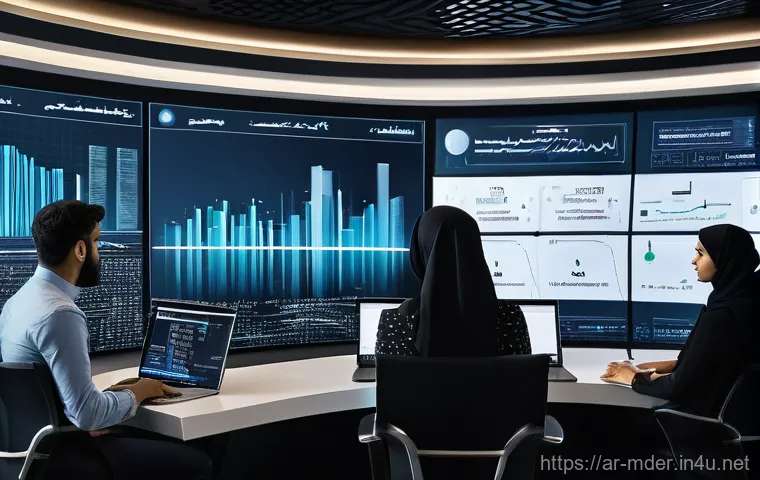 미디어기술사 이직 사례 - **Prompt:** A dynamic, wide-angle shot inside a sleek, modern media studio in a vibrant Arab city. I...