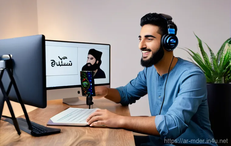 미디어기술사 이직 사례 - **Prompt:** An inspiring close-up of an Arab "Immersive Experience Designer" passionately explaining...